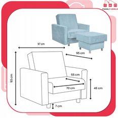 Fotel rozkładany z podnóżkiem Alicja błękitny - Miniaturka zdjęcia nr 8