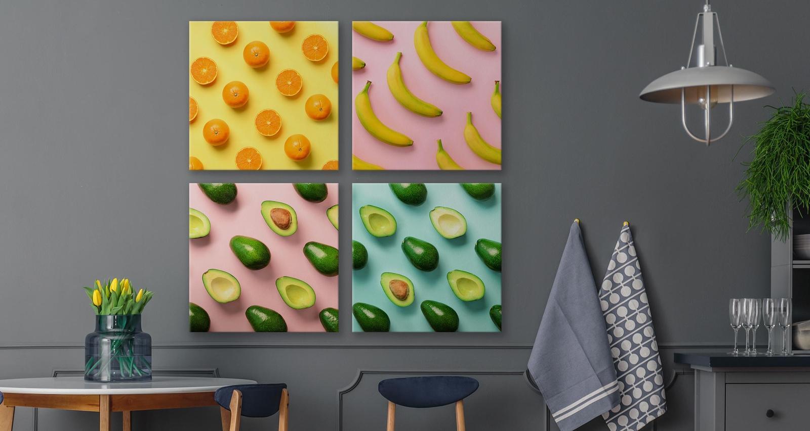 Obrazy SET Do Kuchni OWOCE Cytrusy Awokado Pop-Art Jedzenie 100x100cm nr. 5
