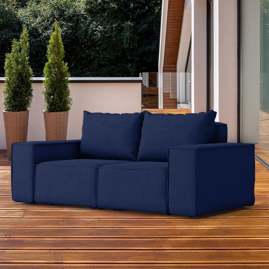 Sofa ogrodowa SONNE 180x73x88 cm dwuosobowa wodoodporna UV + 2 poduszki na taras do ogrodu granatowa 1 Full Screen