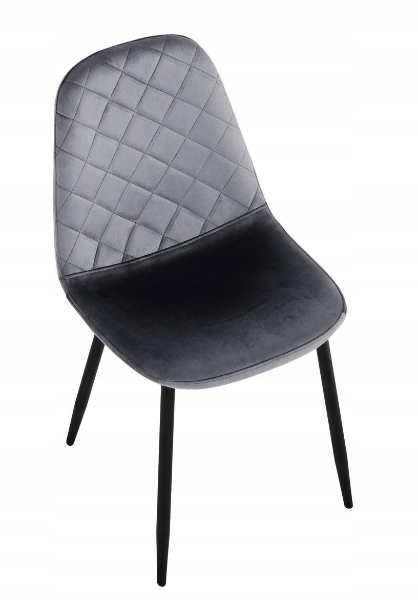 Krzesło welurowe 43x83x52 cm profilowane pikowane Orlando Velvet szare czarne nóżki do jadalni lub salonu  2 Full Screen