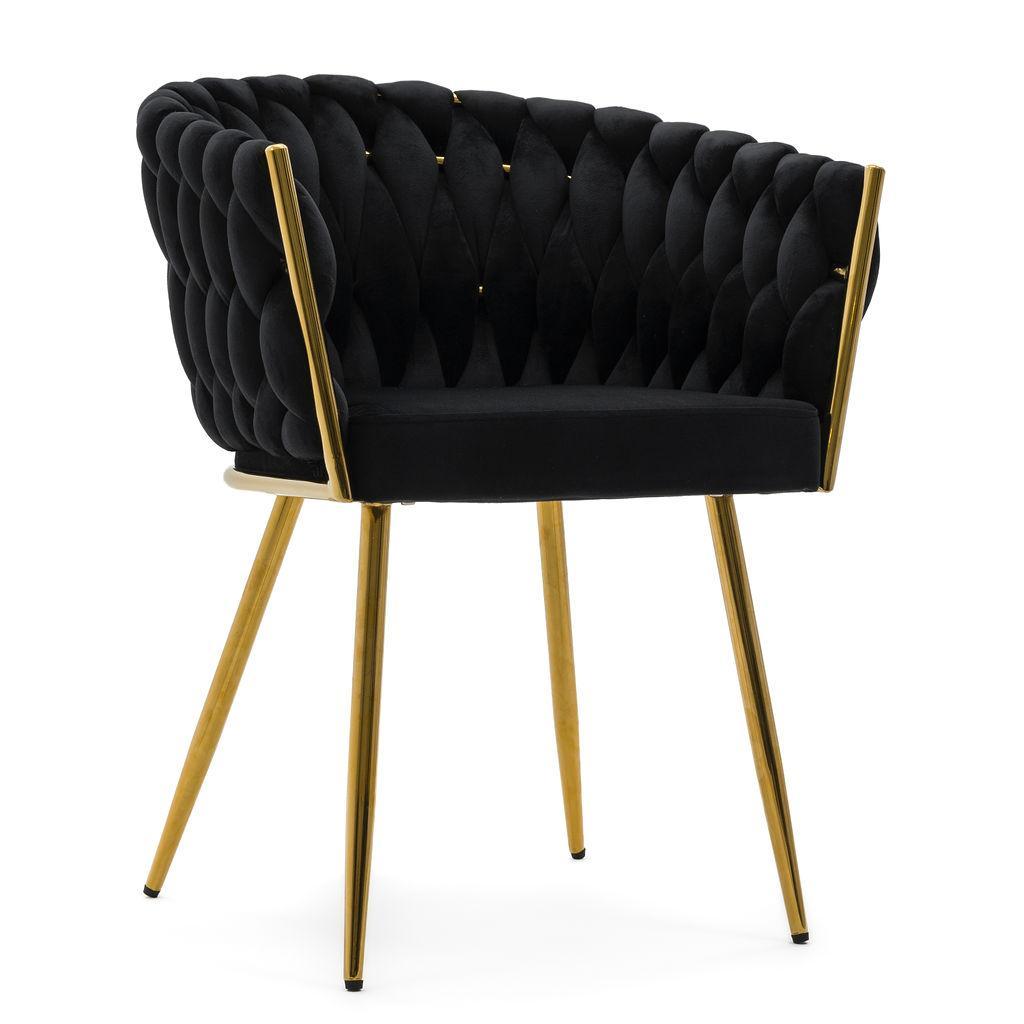 Krzesło tapicerowane z przeplatanym oparciem ROSA GOLD czarne złote nóżki do jadalni salonu 0 Full Screen