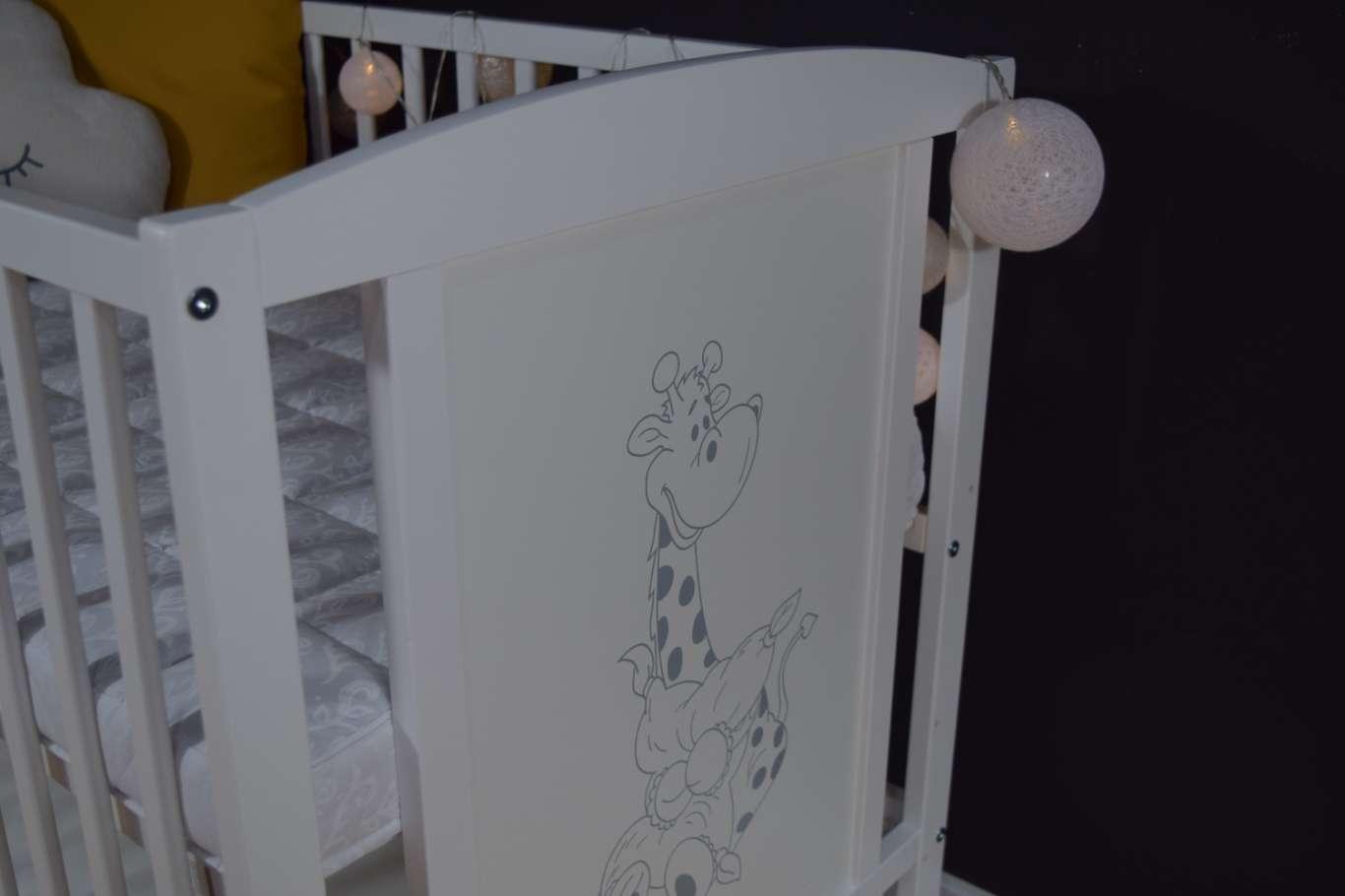 Łóżeczko dla niemowląt BAJKA 120x60 cm z szufladą wyjmowane szczebelki 3 poziomy żyrafa białe nr. 4