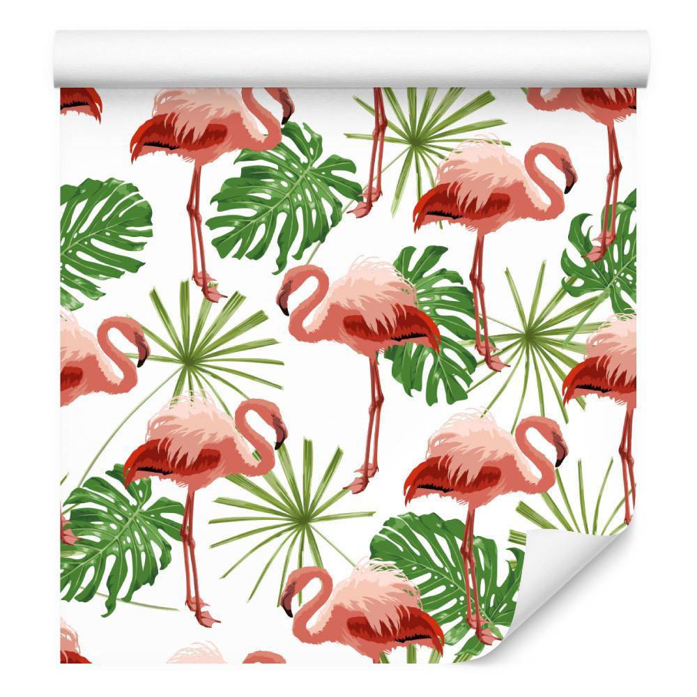 Tapeta we flamingi liście zieleń natura, sypialnia  nr. 3