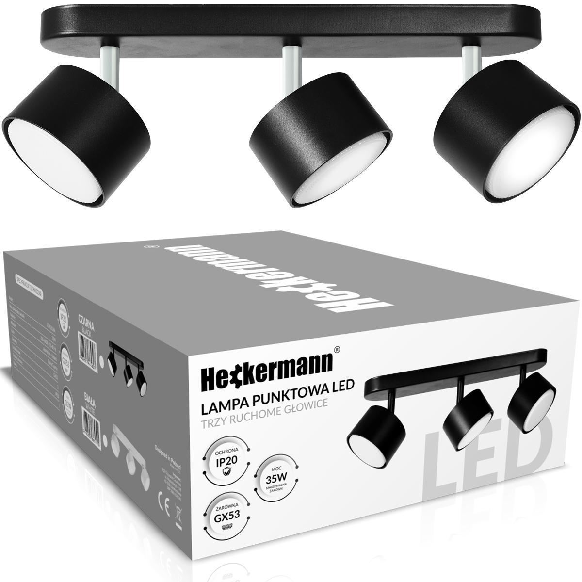 Lampa sufitowa punktowa LED Heckermann 8795316A Czarna 3x głowica 0 Full Screen