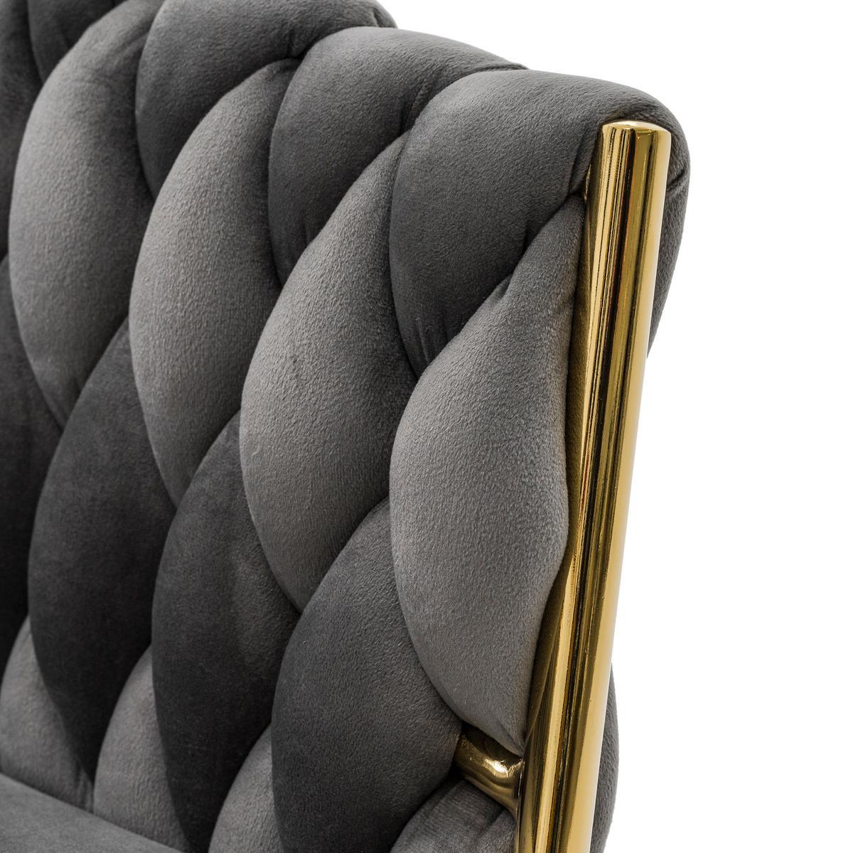 Krzesło tapicerowane z przeplatanym oparciem ROSA GOLD szare złote nóżki do jadalni salonu 7 Full Screen