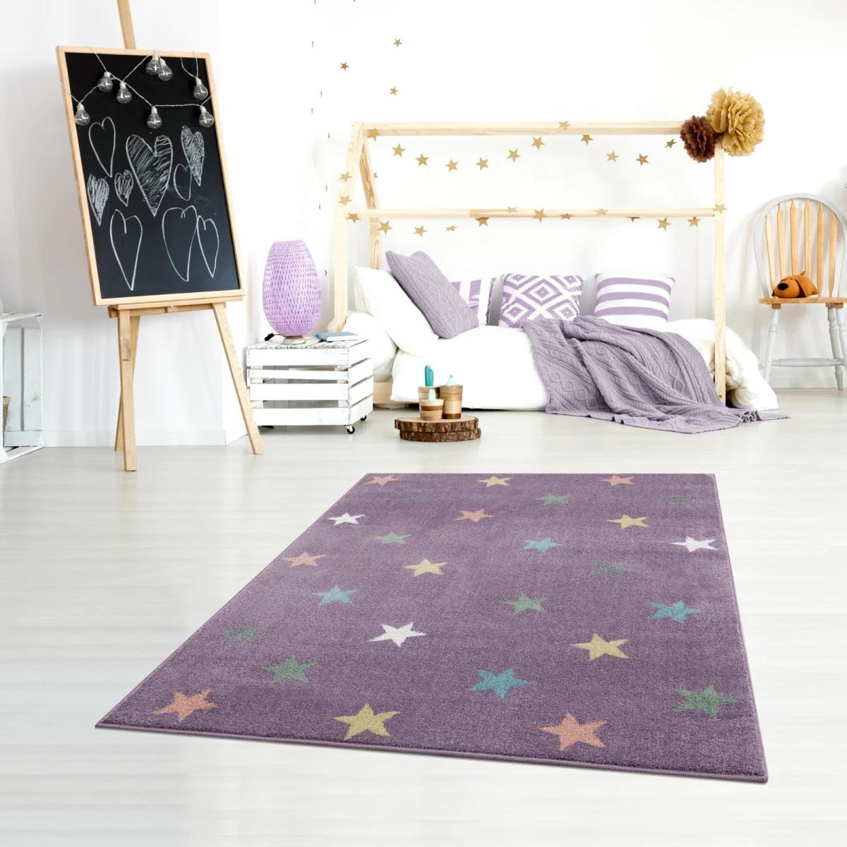 Dywan dziecięcy Violet Stars 100x160 cm do pokoju dziecięcego fioletowy w gwiazdki nr. 1