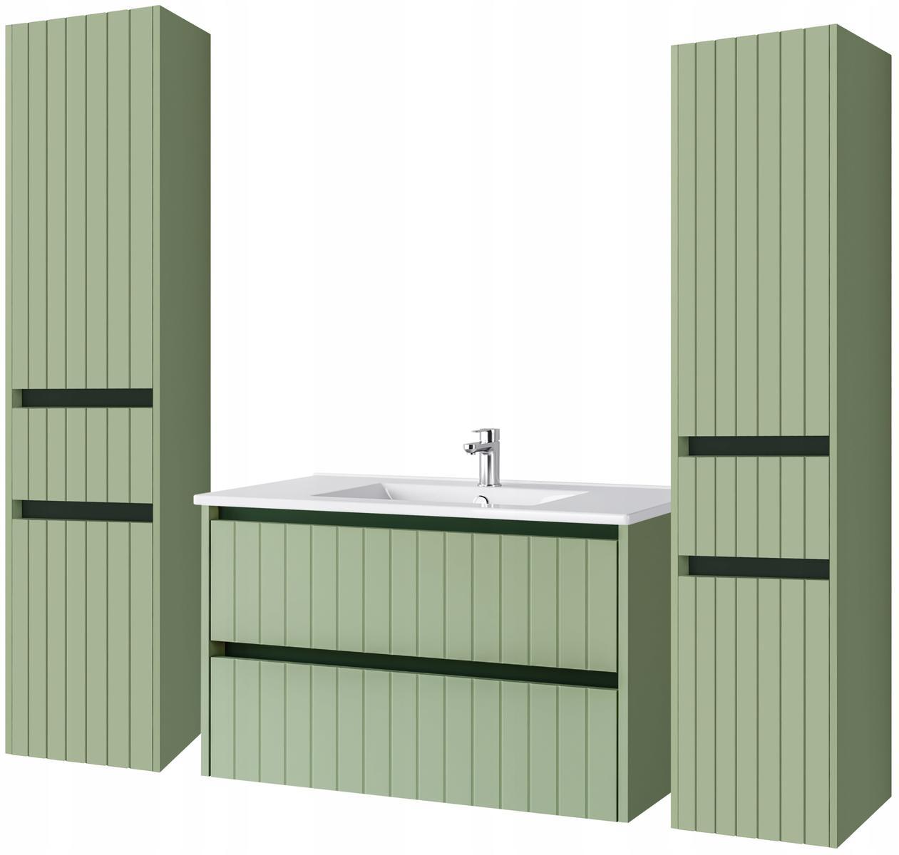 Zestaw mebli łazienkowych LINE z umywalką 80 cm + 2x słupek 165 cm 4 elementy front MDF zielony nr. 1
