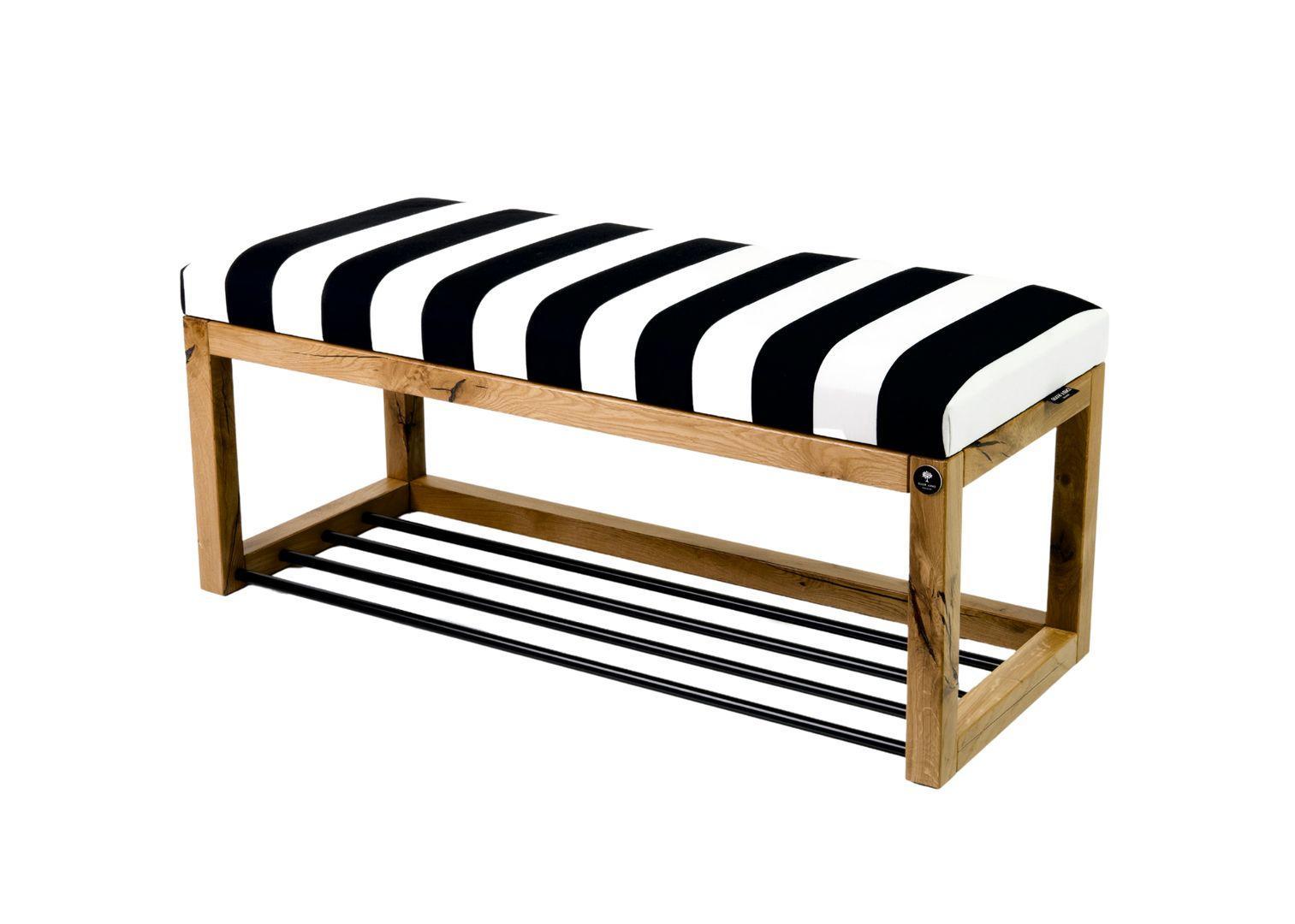 Siedzisko do przedpokoju LPG-4 50x35x45 cm ławka tapicerowana nogi naturalne dąb lite drewno tkanina w pasy czarno-biała nr. 2