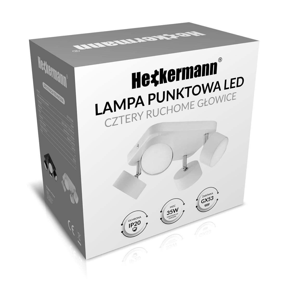Lampa sufitowa punktowa LED Heckermann 8795318A Biała 4x głowica + 4x Żarówka LED GX53 7W Neutral 6 Full Screen