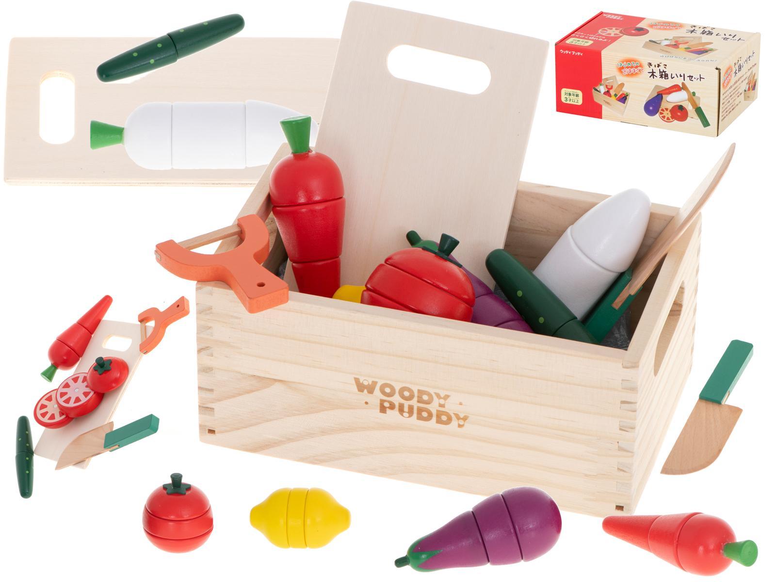 Warzywa drewniane do krojenia na magnes w skrzynce + akcesoria zabawka dla dzieci 25x10x15.5cm nr. 1