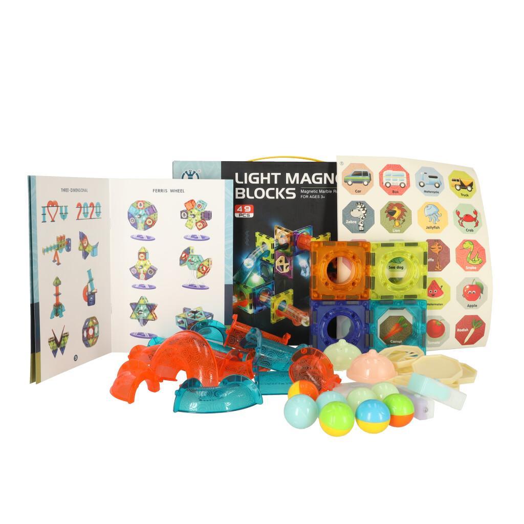 Klocki magnetyczne MARBLE tor kulkowy świecący 49 elementów zabawka dla dzieci 27x13x7,5 cm 5 Full Screen
