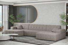 Sofa NIMES 350x82x168 cm bez funkcji spania w kształcie U pikowana do salonu NEVE jasnobeżowa - Miniaturka zdjęcia nr 1