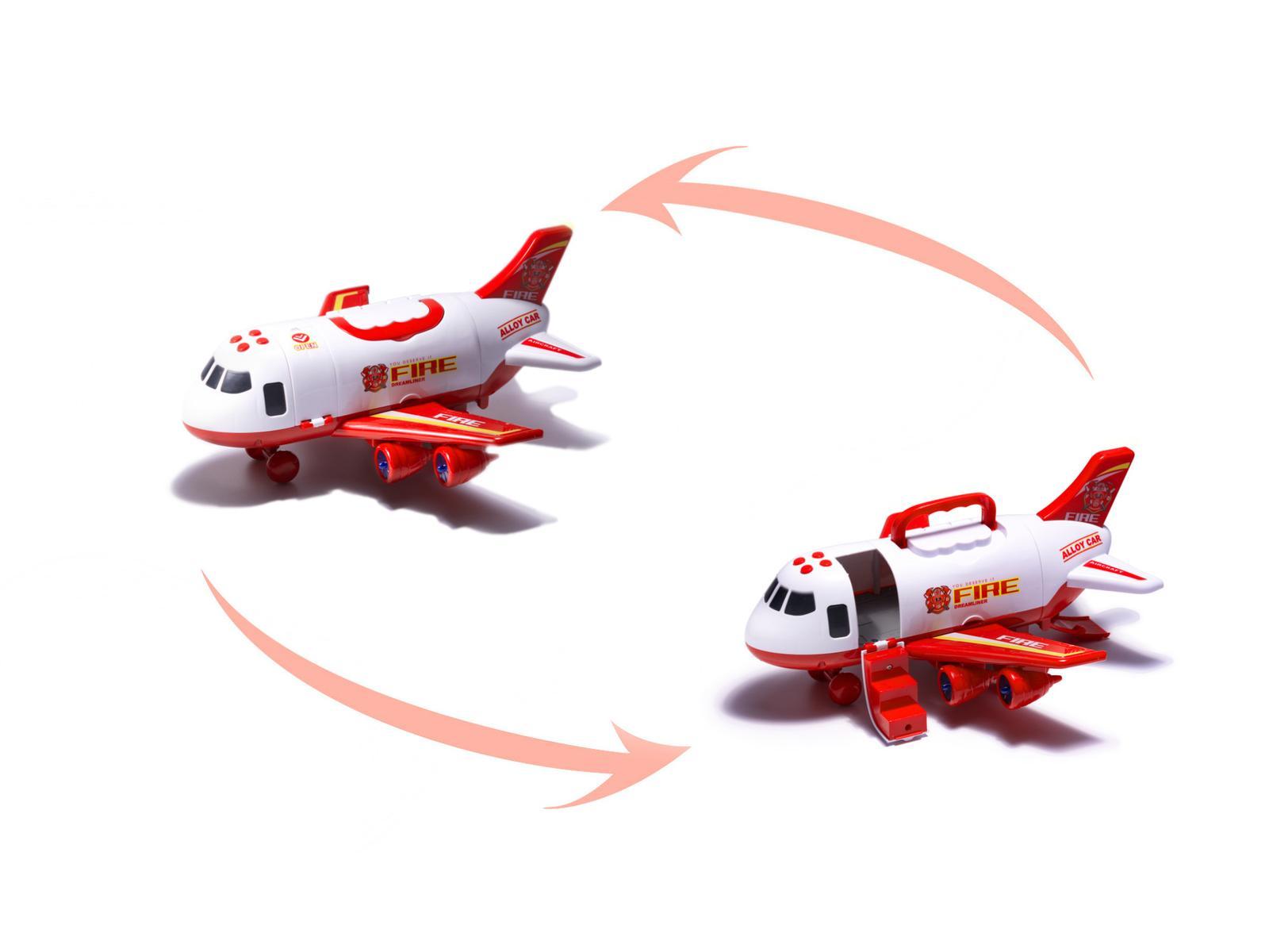 Transporter samolot + 3 pojazdy straż pożarna zabawka dla dzieci czerwona 41,5x31,5x14 cm nr. 12