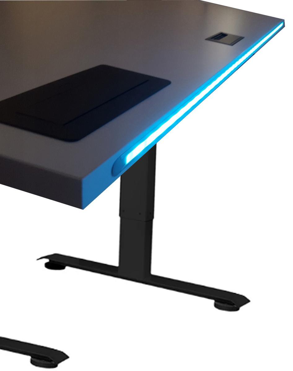Biurko gamingowe elektryczne regulowane nogi LED RGB pilot przepust USB 160x80x70-118 cm białe 3 Full Screen