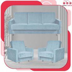 Zestaw wypoczynkowy wersalka fotele jasny błękitny - Miniaturka zdjęcia nr 2