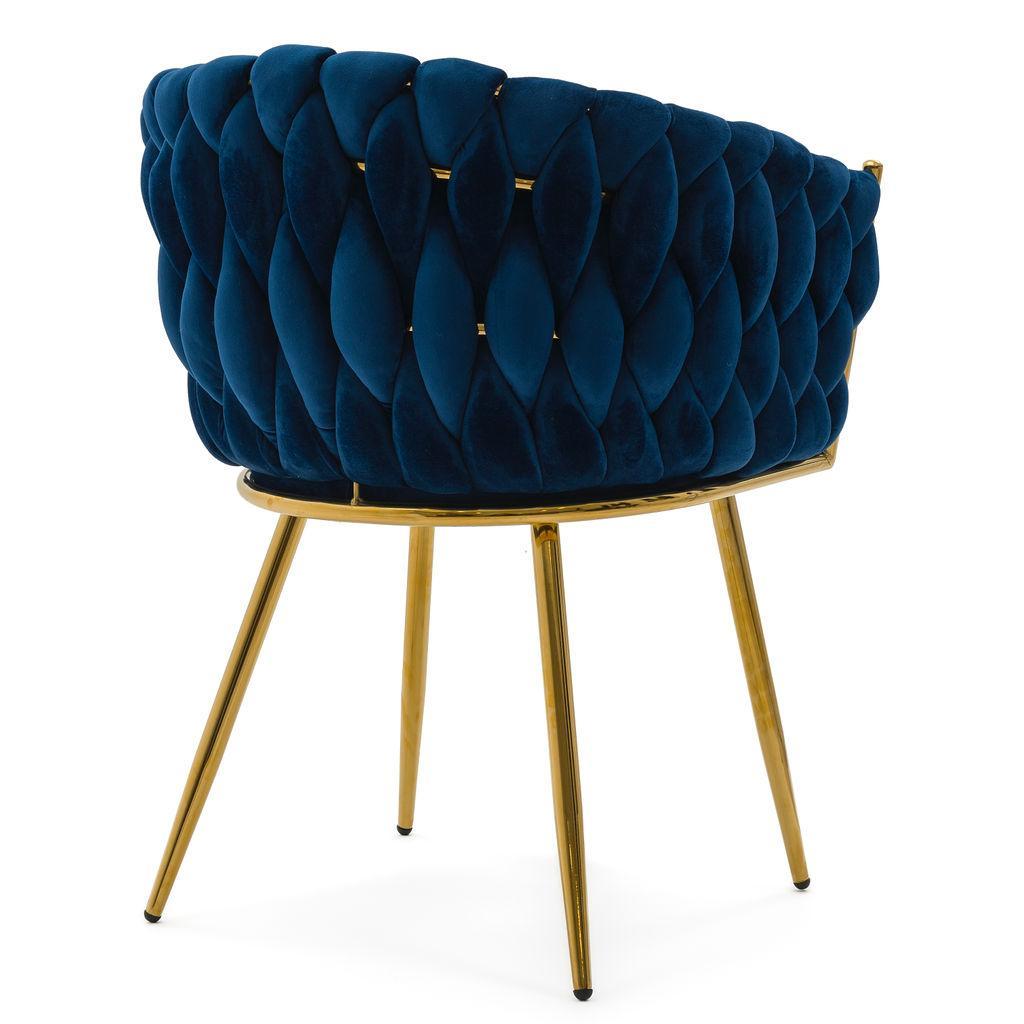 Krzesło tapicerowane z przeplatanym oparciem ROSA GOLD niebieskie złote nóżki do jadalni salonu 5 Full Screen