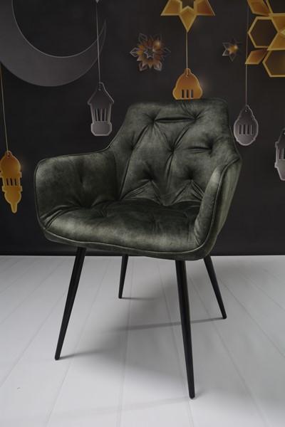 Krzesło Houston 57x85x59 cm pikowane tapicerowane welur zielony nogi czarne do jadalni salonu nr. 5