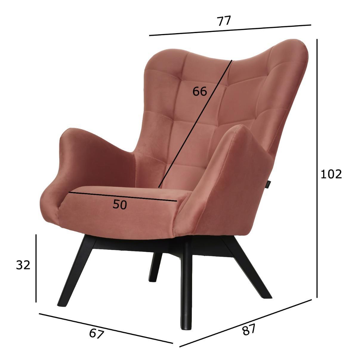 Fotel skandynawski ETERNO 77x102x87 cm różowy z czarnymi nogami do salonu  nr. 5