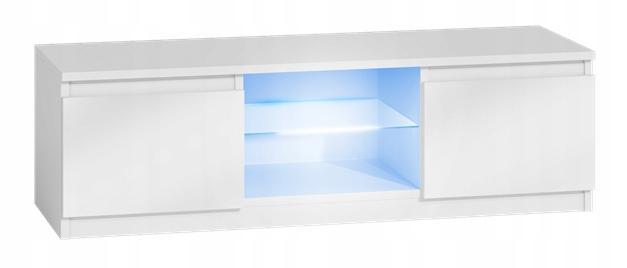 Szafka RTV 140x36x40 cm biała z połyskiem pasek LED do salonu  0 Full Screen