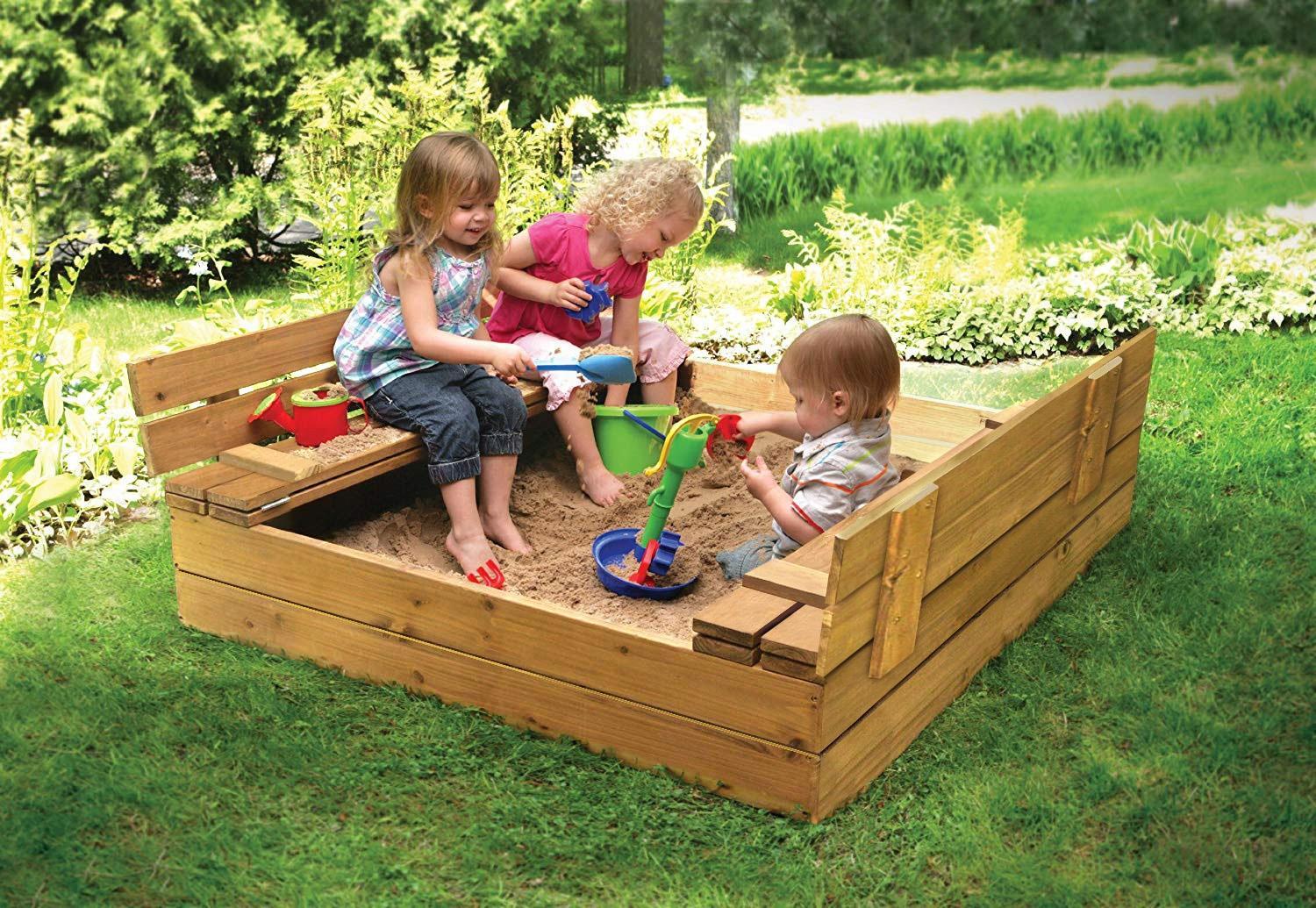 Piaskownica 120x20x120 cm składana z ławeczkami drewniana impregnowana do ogrodu dla dzieci  nr. 2