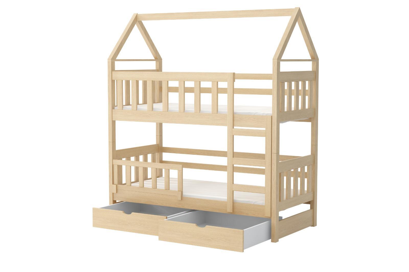 Łóżko piętrowe DOMEK drewniane miejsce do spania dla 2 osób + materace 160x75 cm w zestawie do pokoju dziecka 4 Full Screen