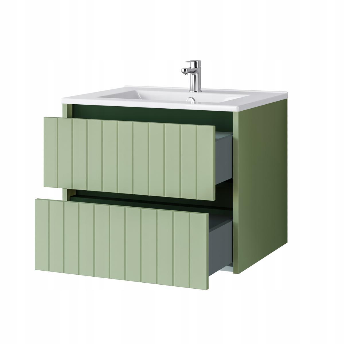 Zestaw mebli łazienkowych LINE z umywalką 60 cm + słupek 165 cm 3 elementy front MDF zielony nr. 9