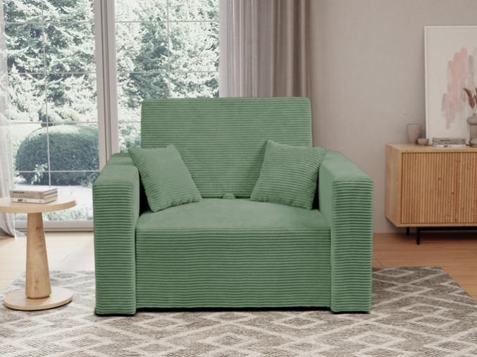 Fotel amerykanka jednoosobowa 110x100 cm z funkcją spania z pojemnikiem sztruks POSO zielony nr. 1