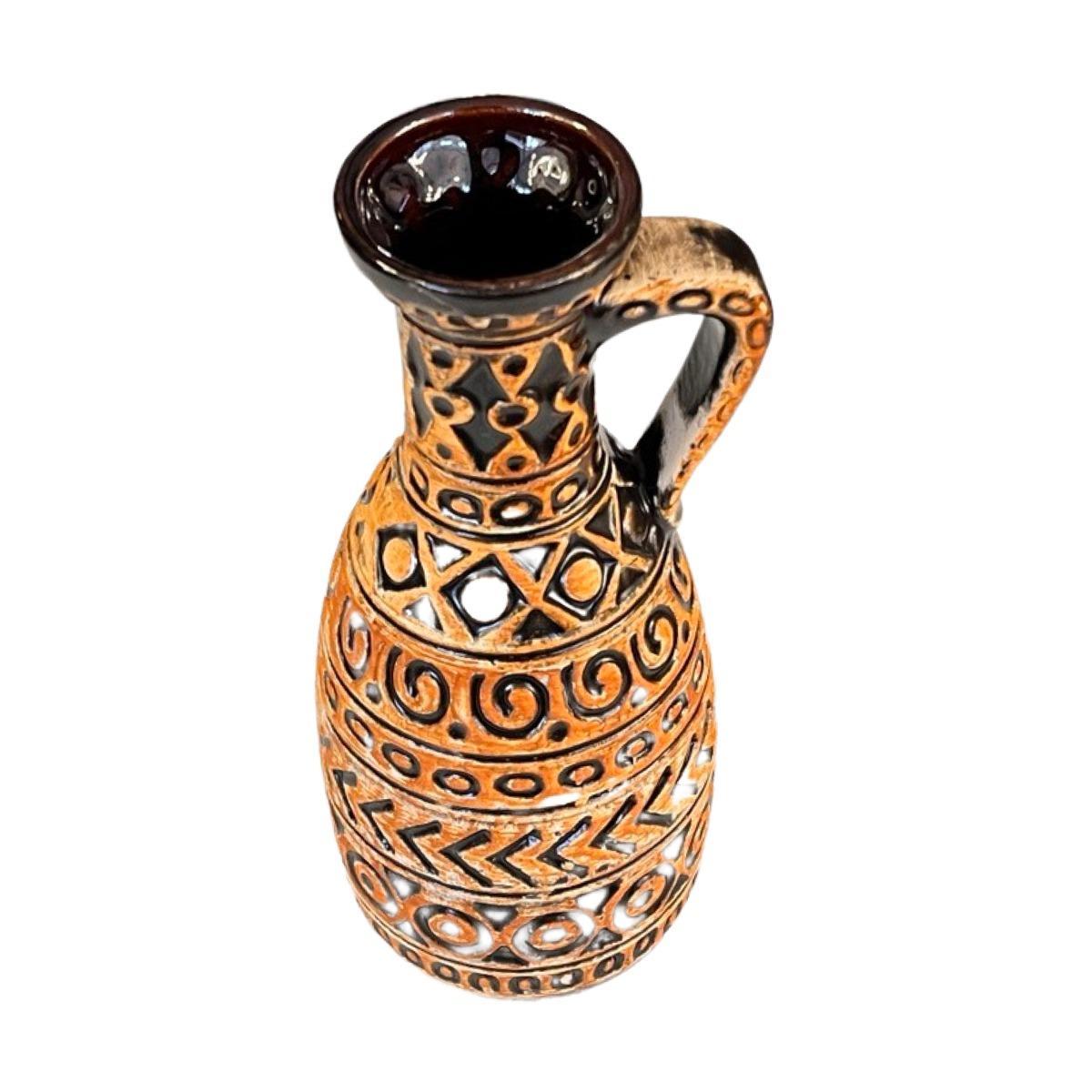 Wazon Bay Keramik 93 - 25 w kolorze ochry / czarnego, vintage Mid Century Modern, ceramika z Niemiec 1 Full Screen