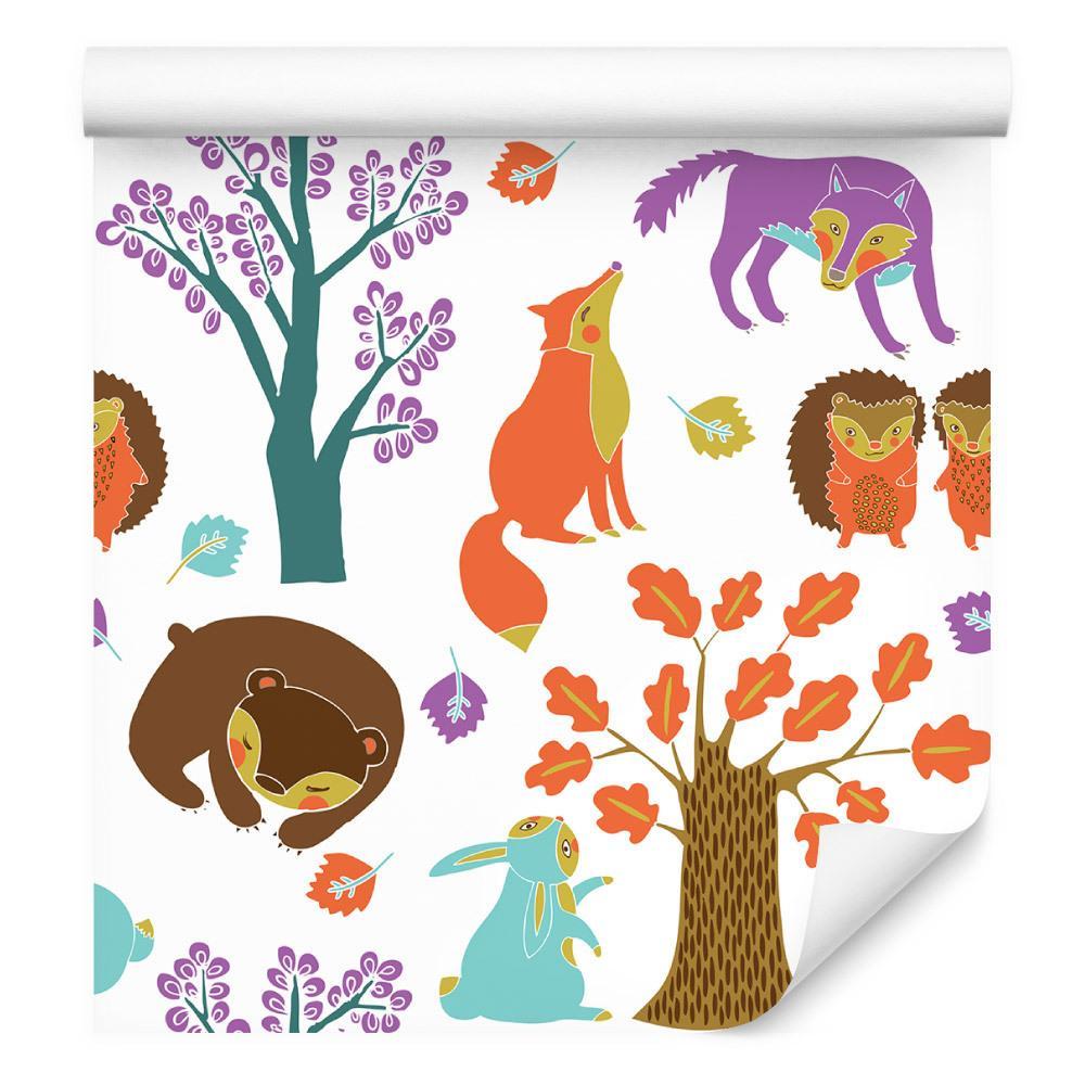 Tapeta dla dzieci – Leśne zwierzęta w kolorowym lesie  nr. 3