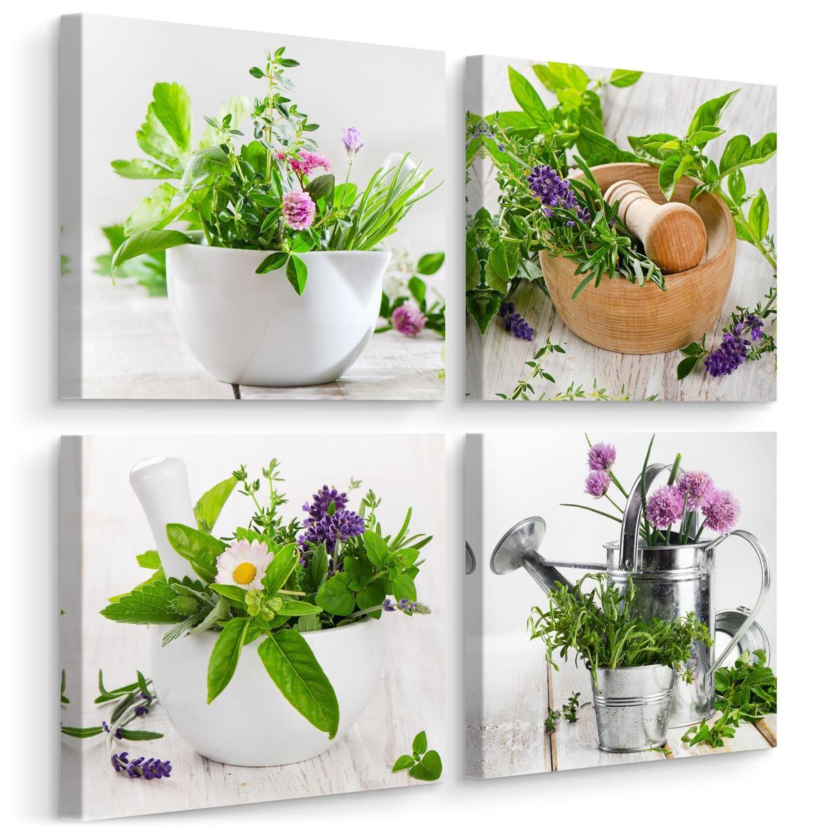 Obrazy Do Kuchni SET Świeże ZIOŁA Przyprawy Rośliny Natura Kwiaty 60x60cm nr. 1