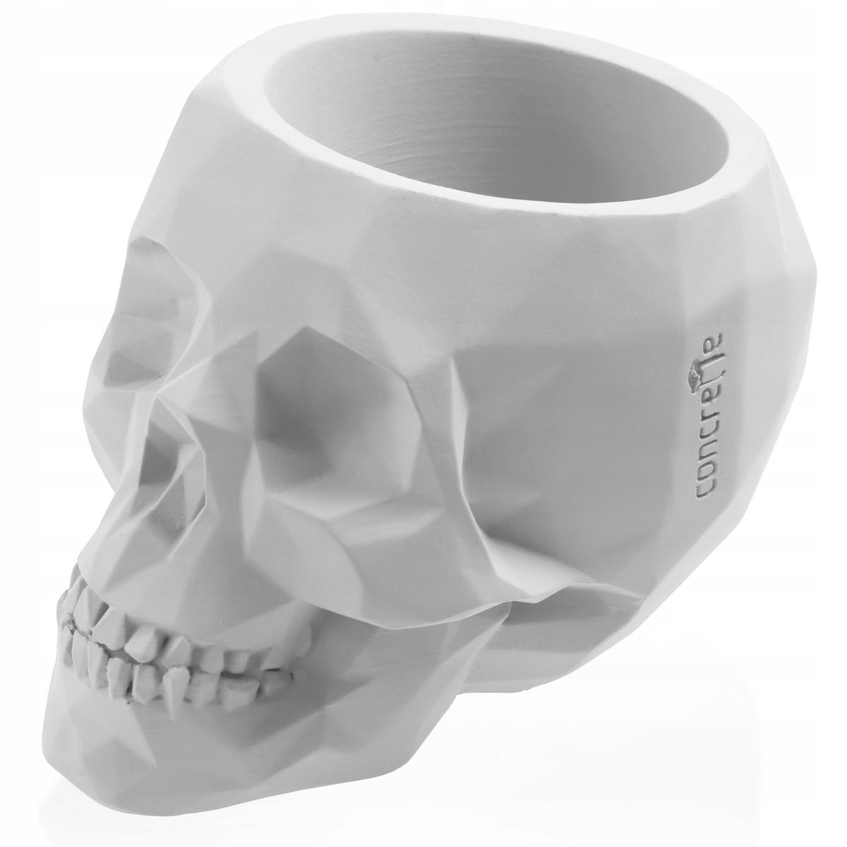 Doniczka betonowa Skull Low-Poly 7,6 cm | Biały Mat czaszka dekoracyjna  nr. 1