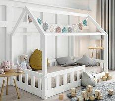 Łóżko domek LUNA  DP niskie 90x200 cm dla dzieci z barierkami do pokoju dziecięcego białe