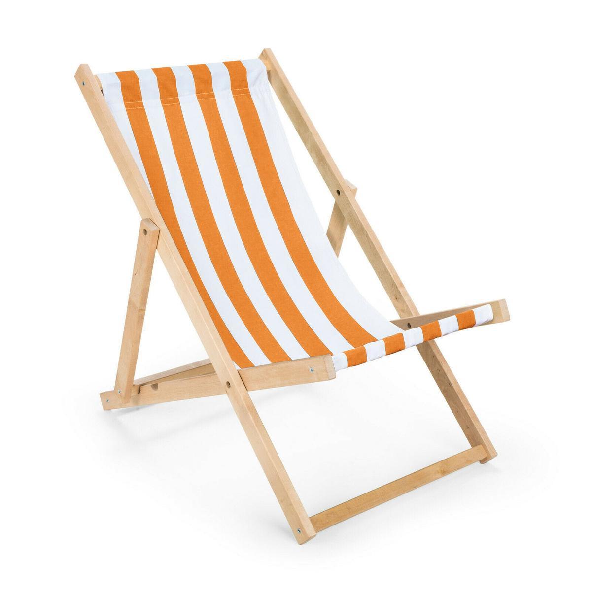 Leżak drewniany 47x112 cm ogrodowy plażowy do ogrodu pasy biało-pomarańczowe 0 Full Screen