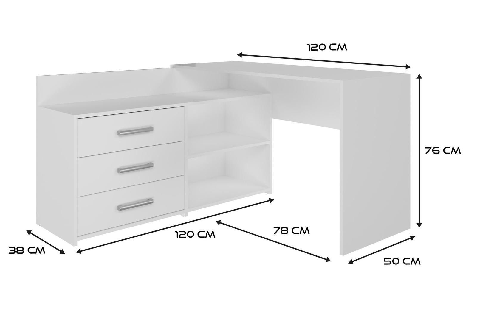 Biurko narożne DANY 120x50x76 cm funkcjonalne do biura pokoju z szufladami biały nr. 5