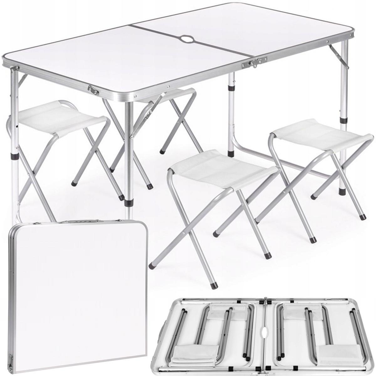 Stół składany z otworem 120x60cm Heckermann Biały + 4x Taboret nr. 1