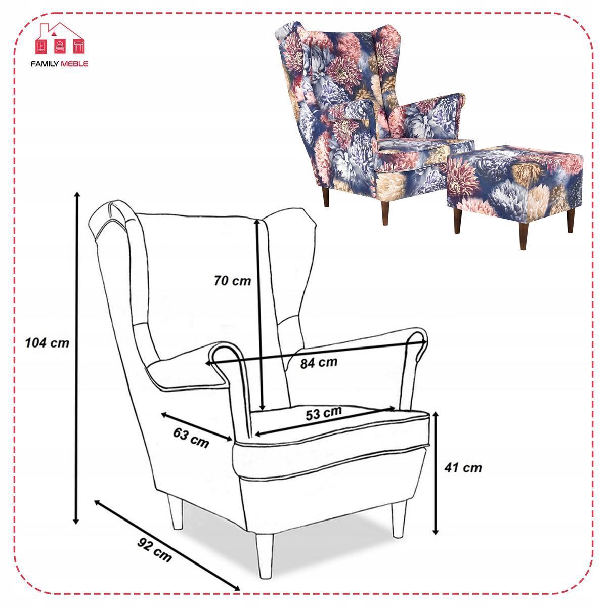 Fotel uszak z podnóżkiem pastelowe kwiaty kolorowy nr. 7