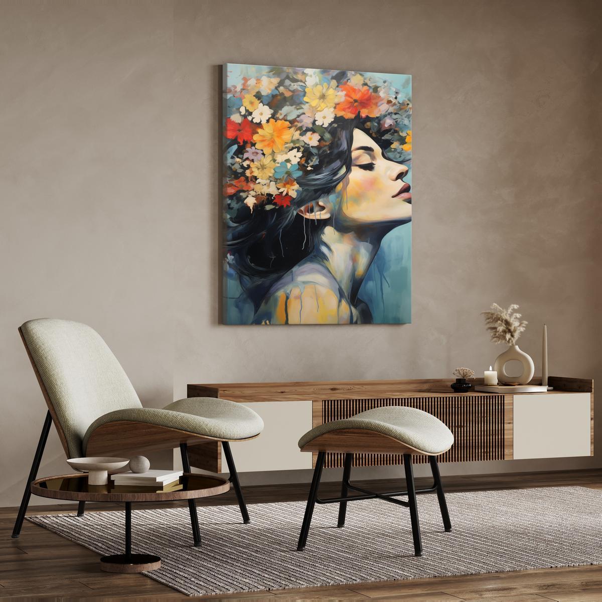 Obraz Do Salonu PORTRET Kobiety Pastelowe Kwiaty Akwarele 80x120cm 2 Full Screen