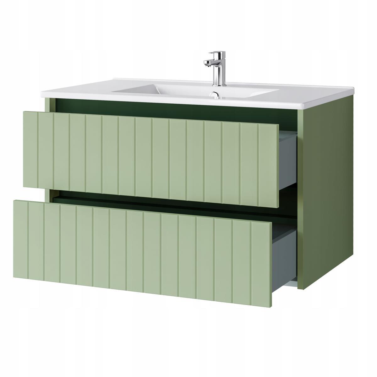 Zestaw mebli łazienkowych LINE z umywalką 80 cm + słupek 165 cm 3 elementy front MDF zielony nr. 10