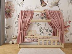 Łóżko domek LUNA NATURLANE niskie 90x200 cm dla dzieci z barierkami do pokoju dziecięcego surowe
