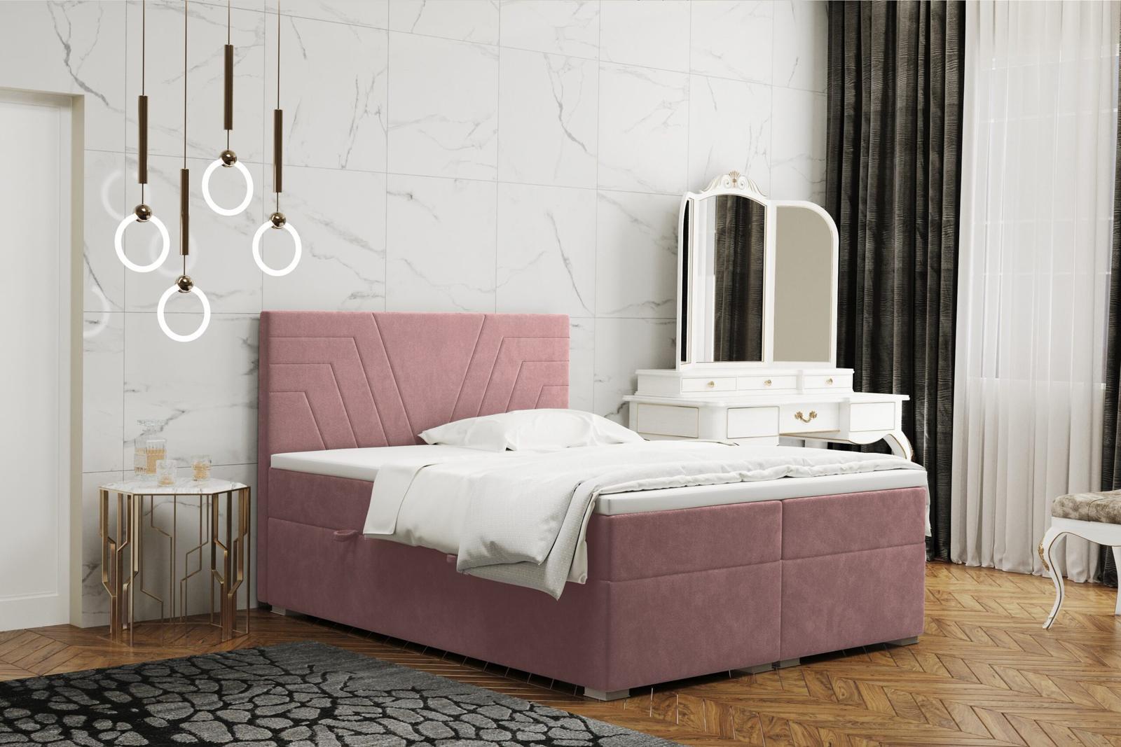 Łóżko CASTEL 120x200 cm z funkcją przechowywania i materacem do sypialni różowe nr. 1