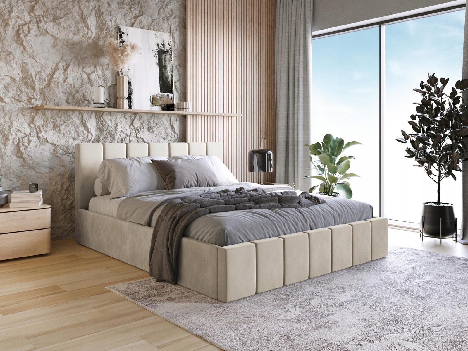 Łóżko sypialniane SLIM model 1 140x90x200 cm stelaż pojemnik na pościel do sypialni beżowe nr. 1