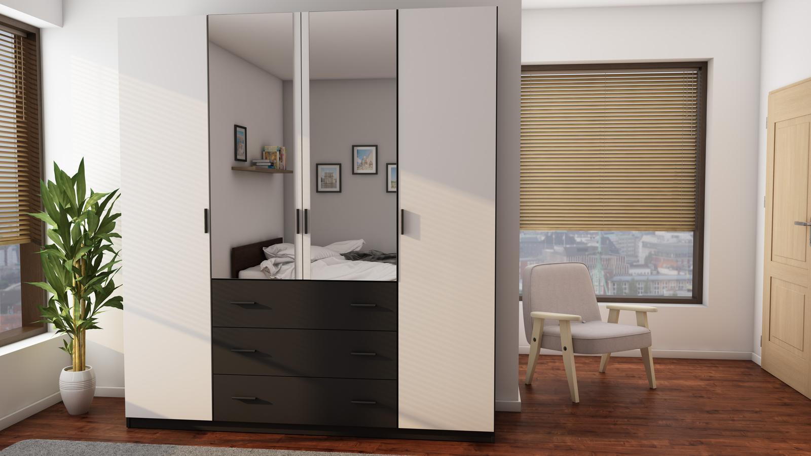Nowoczesna szafa do sypialni z lustrem garderoba szuflady Czarny/Biały 200x220x57 nr. 2