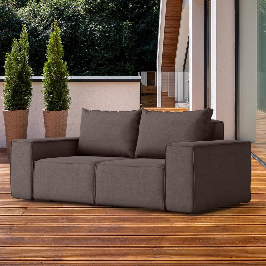 Sofa ogrodowa SONNE 180x73x88 cm dwuosobowa wodoodporna UV + 2 poduszki na taras do ogrodu brązowa 1 Full Screen