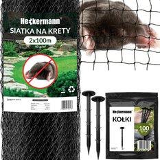 Zestaw Siatka na krety Heckermann 2x100m 40g/m2 + Kołki Czarne 100 szt