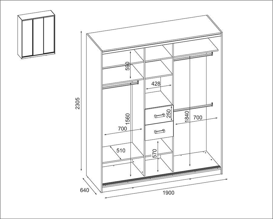 Szafa przesuwna 3-drzwiowa z lustrem do sypialni dąb riva/biały połysk  190x230x64 cm nr. 2