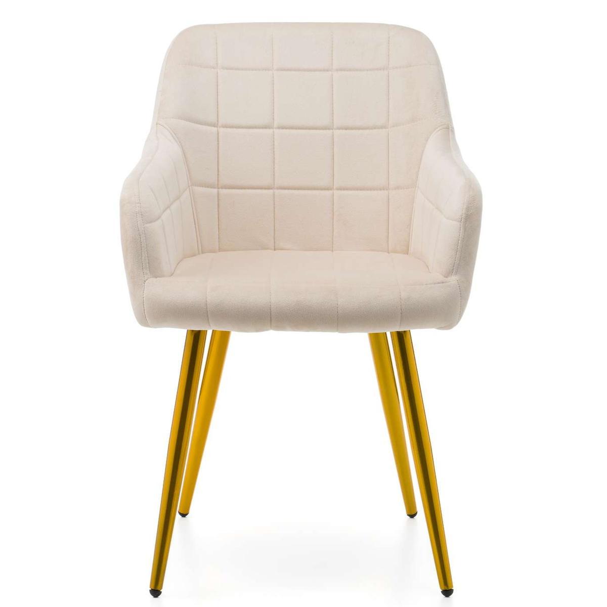Krzesło ORTE beżowe pikowane tapicerowane welurowe złote nóżki do jadalni lub salonu  nr. 2