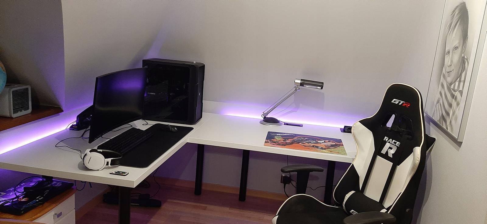 Biurko gamingowe 240x160x80 cm białe narożne stół duży do pokoju gracza nr. 8