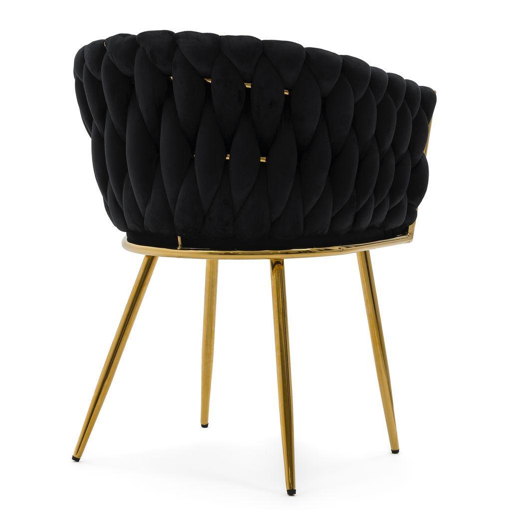 Krzesło tapicerowane z przeplatanym oparciem ROSA GOLD czarne złote nóżki do jadalni salonu nr. 5
