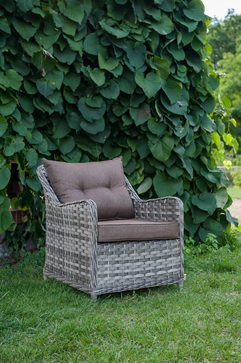Elegancki fotel DIVINO 72x85x80 cm z technorattanu na ogród taras szary nr. 3