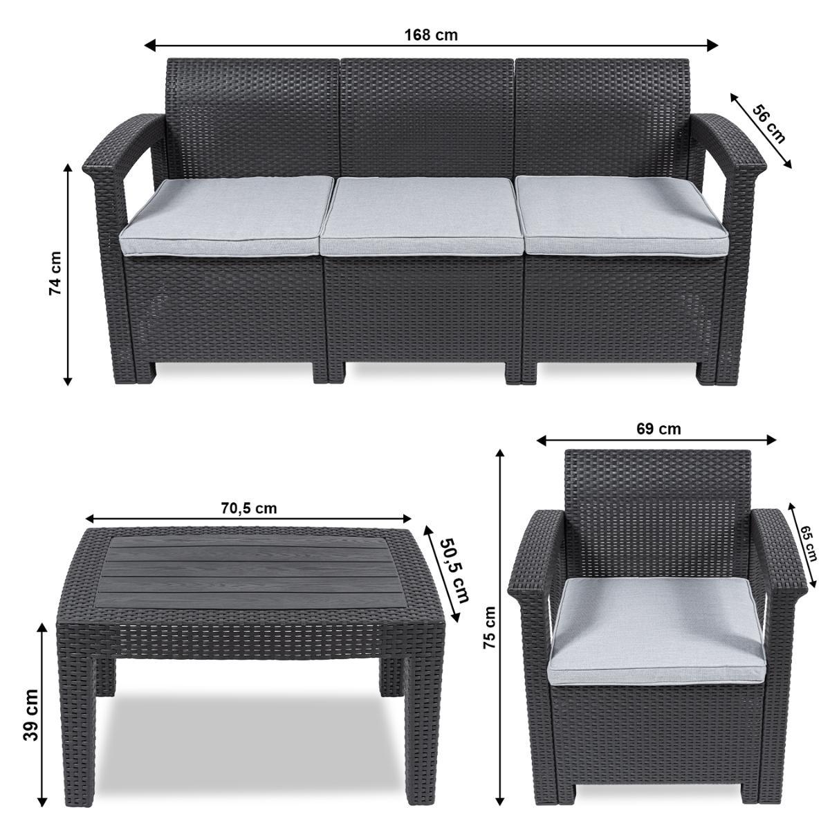 Zestaw mebli ogrodowych kanapa stół krzesła ogrodowe Heckermann® AC-RS009-3 nr. 9